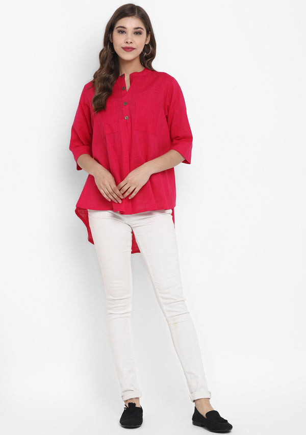 Fuchsia Short Cotton Tunic With Pleats - unidra.myshopify.com