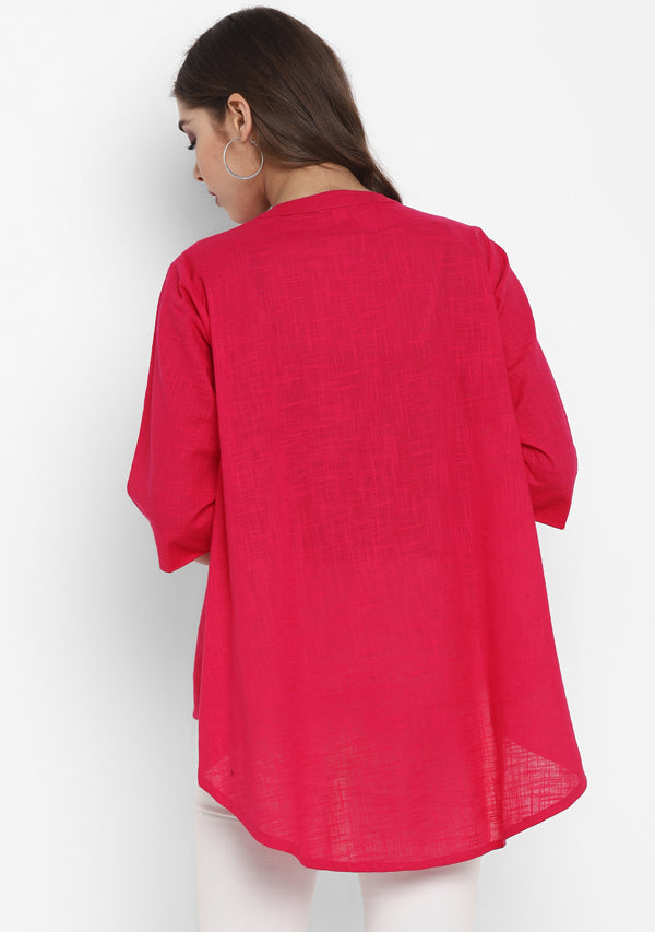 Fuchsia Short Cotton Tunic With Pleats - unidra.myshopify.com