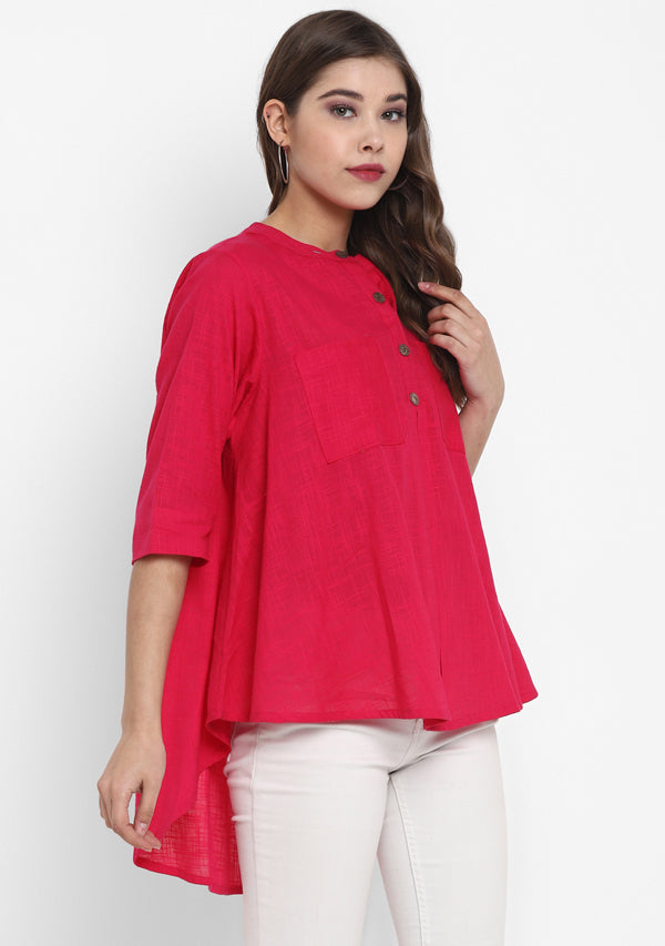 Fuchsia Short Cotton Tunic With Pleats - unidra.myshopify.com