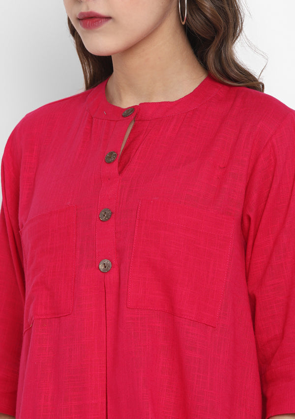 Fuchsia Short Cotton Tunic With Pleats - unidra.myshopify.com