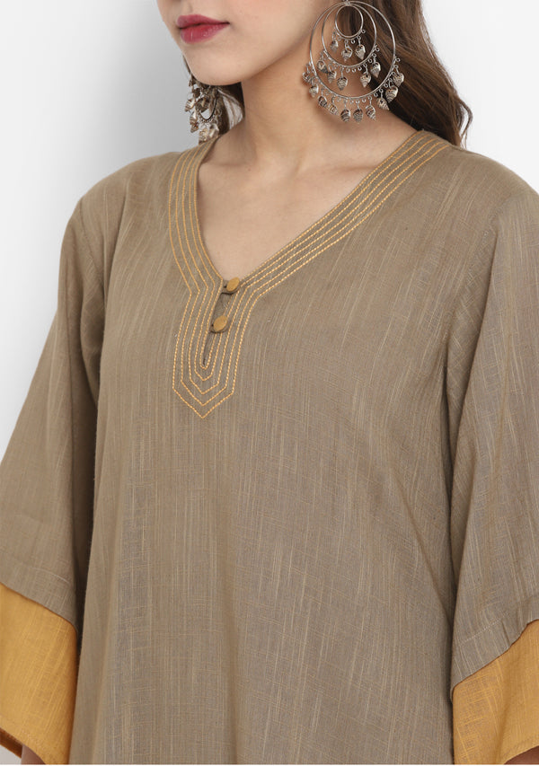 Khaki Green Mustard Layered Side Tail Cotton Dress - unidra.myshopify.com