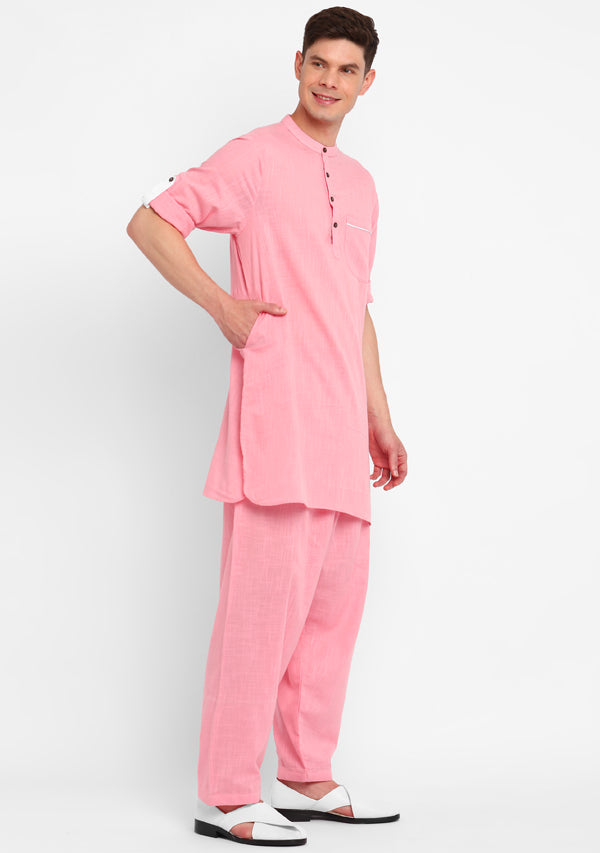 Baby Pink Cotton Kurta and Pathani Salwar For Men