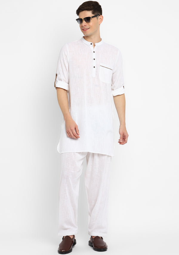 White Cotton Kurta and Pathani Salwar For Men