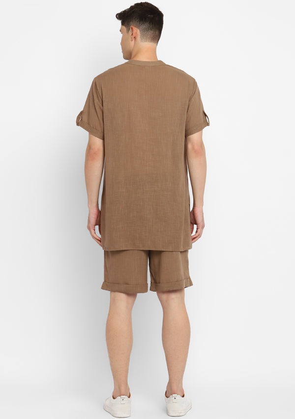 Brown Cotton Shirt and Shorts For Men