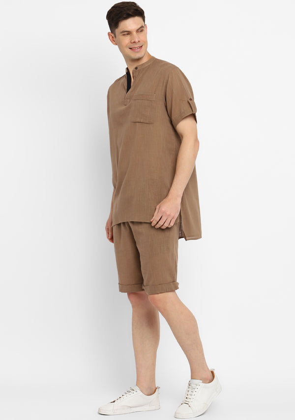 Brown Cotton Shirt and Shorts For Men