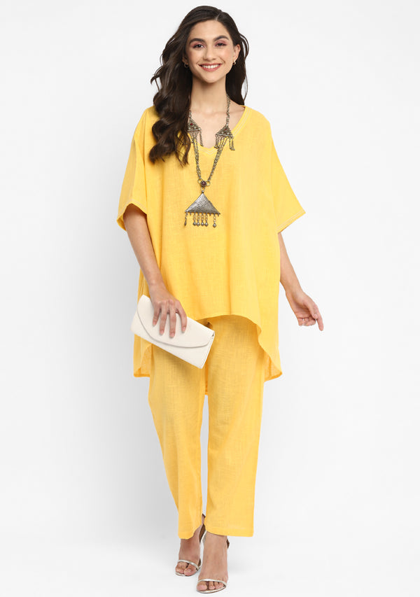 Yellow Asymmetric Cotton Co-ord Set