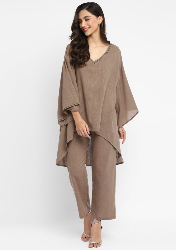 Brown Asymmetric Cotton Co-ord Set