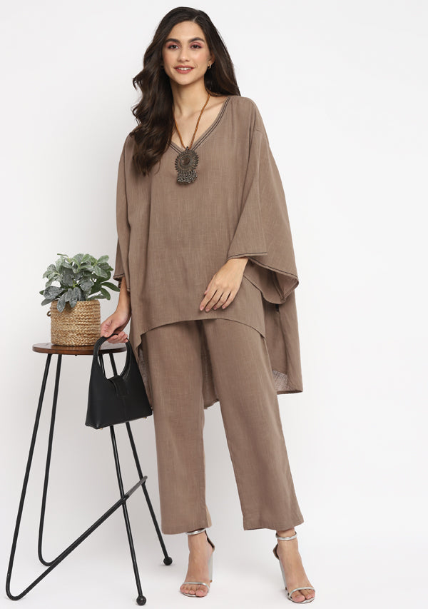 Brown Asymmetric Cotton Co-ord Set