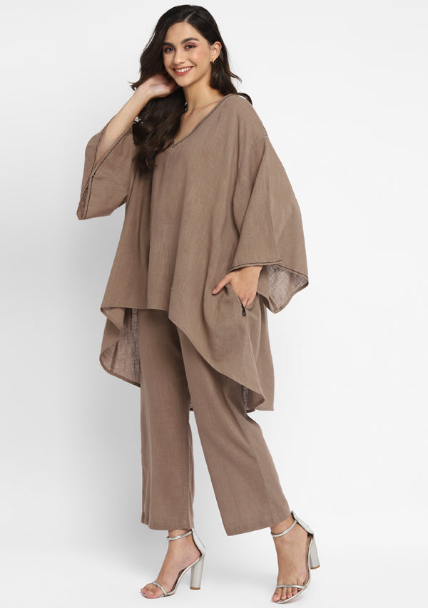 Brown Asymmetric Cotton Tunic (Top Only)