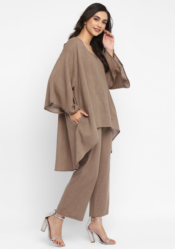 Brown Asymmetric Cotton Tunic (Top Only)