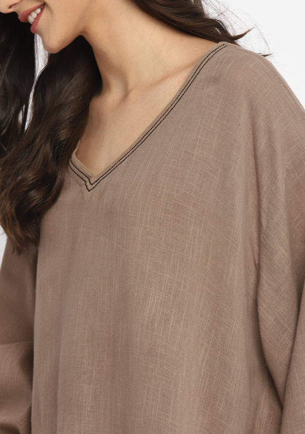 Brown Asymmetric Cotton Tunic (Top Only)