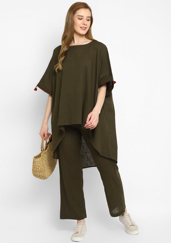Military Green Asymmetric Cotton Co-ord Set