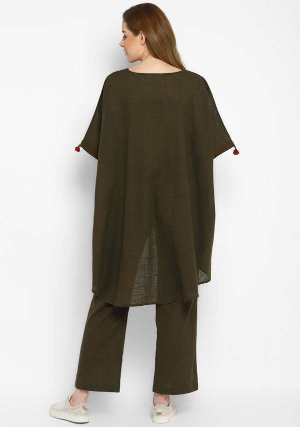 Military Green Asymmetric Cotton Co-ord Set