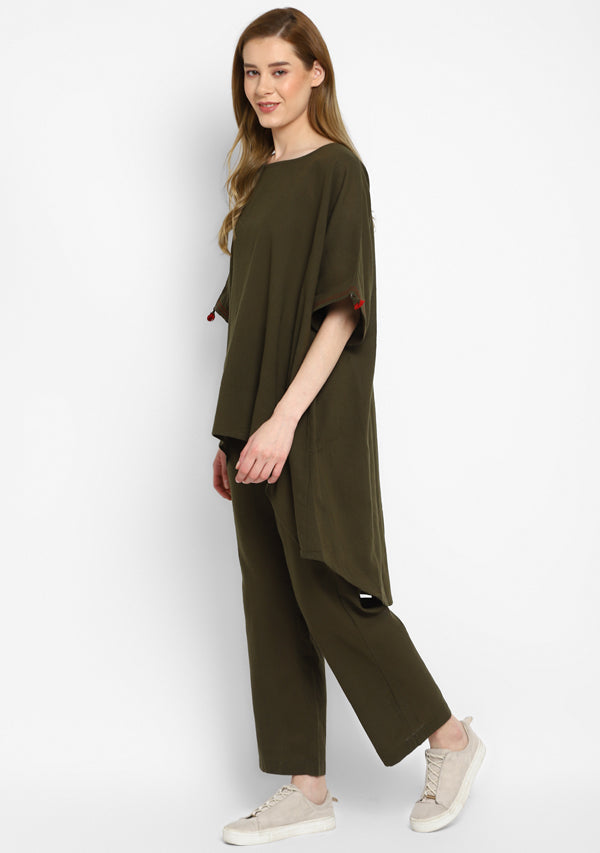 Military Green Asymmetric Cotton Co-ord Set