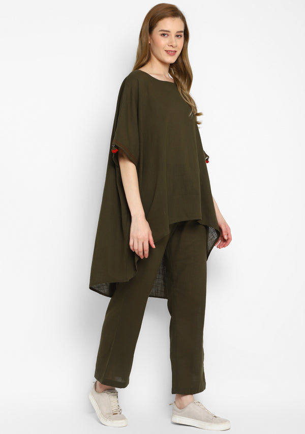 Military Green Asymmetric Cotton Co-ord Set