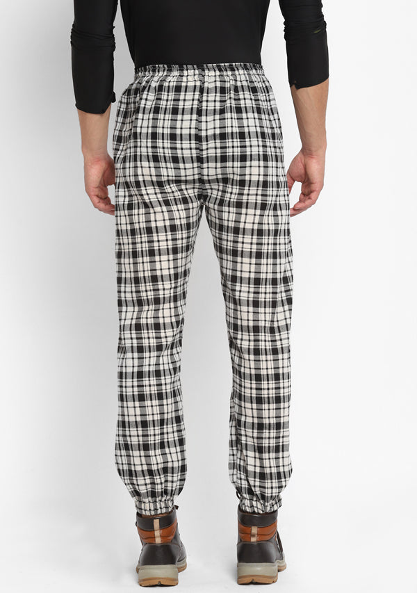 Flannel Black White Checked Jogger Pants For Men