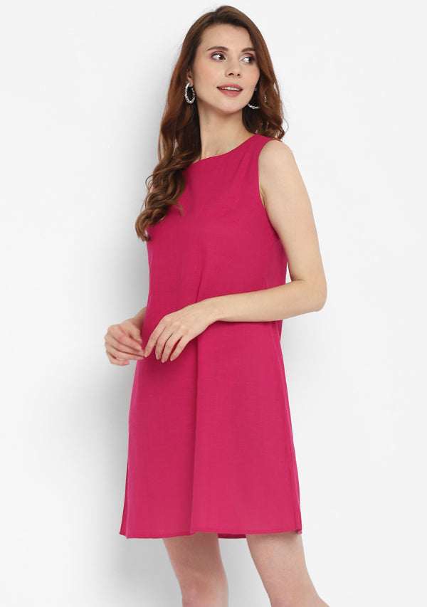 Fuchsia Short Sleeveless Cotton Dress
