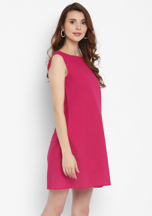 Fuchsia Short Sleeveless Cotton Dress