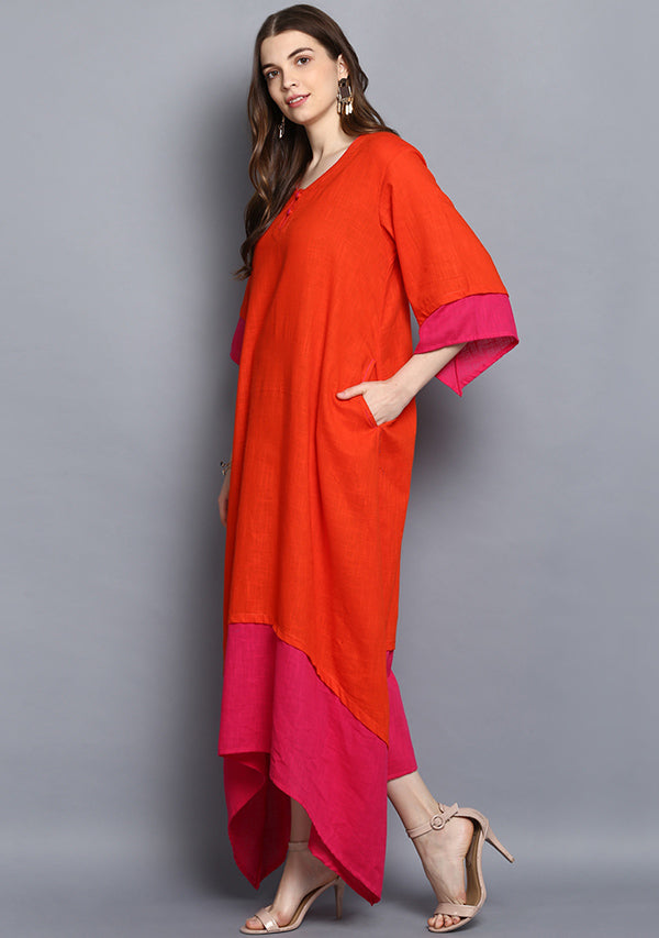 Orange and Fuschia Layered Side Tail Cotton Dress - unidra.myshopify.com