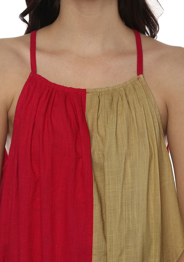 Beige Fuchsia Sleeveless Cotton Night Dress - unidra.myshopify.com