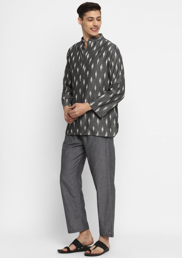 Grey Ivory Ikat Weave Cotton Shirt and Pyjamas For Men - unidra.myshopify.com