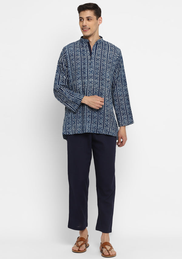 Indigo Ivory Hand Block Printed Cotton Shirt and Pyjamas For Men - unidra.myshopify.com