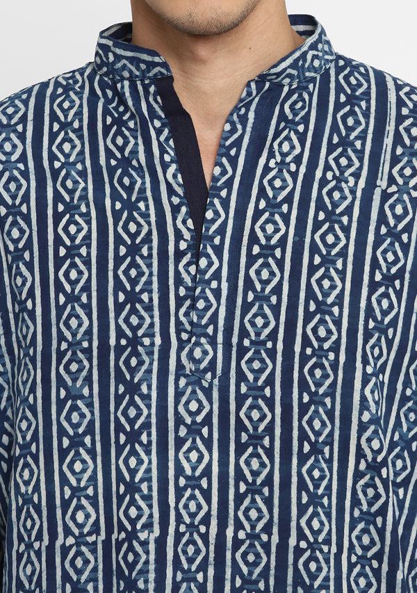 Indigo Ivory Hand Block Printed Cotton Shirt and Pyjamas For Men - unidra.myshopify.com