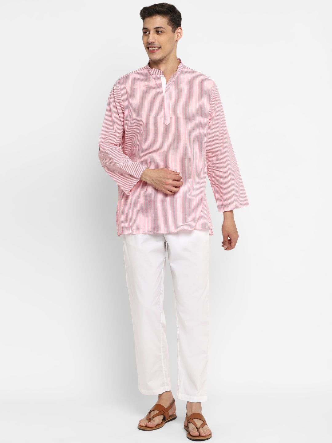 Pink White Striped Cotton Shirt and Pyjamas For Men - unidra.myshopify.com