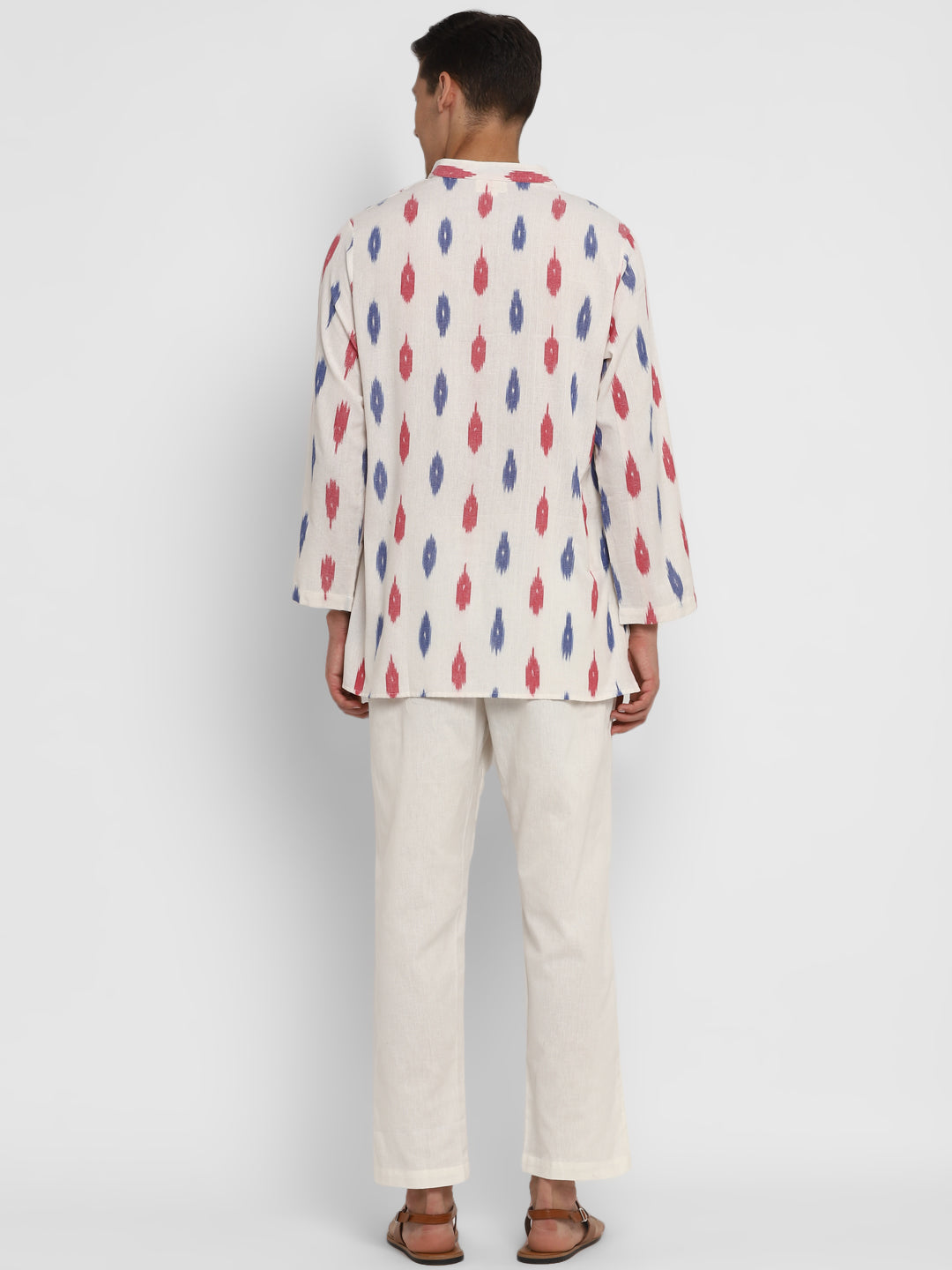 Ivory Blue and Red Ikat Weave Cotton Shirt and Pyjamas For Men - unidra.myshopify.com