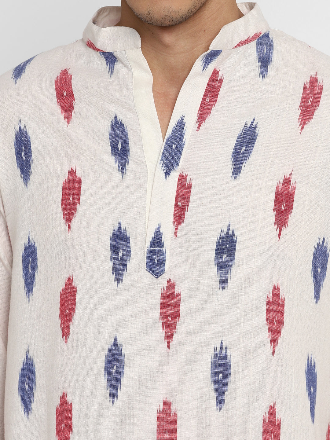 Ivory Blue and Red Ikat Weave Cotton Shirt and Pyjamas For Men - unidra.myshopify.com