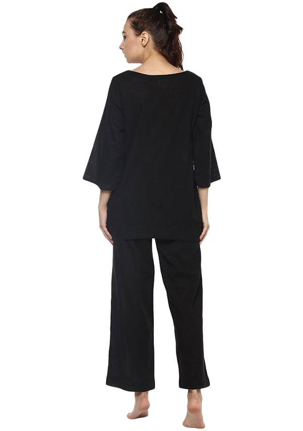 Black Cotton Yoga Wear With Sleeves - unidra.myshopify.com