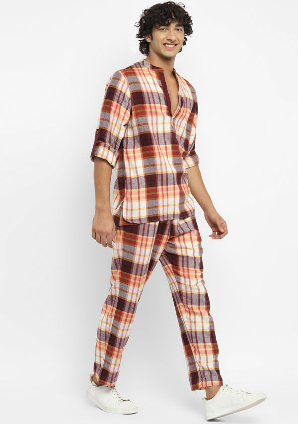 Flannel Rust Orange Checked Shirt and Pyjamas For Men