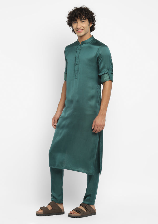 Embrace Teal Green Long Modal Kurta with Pants For Men