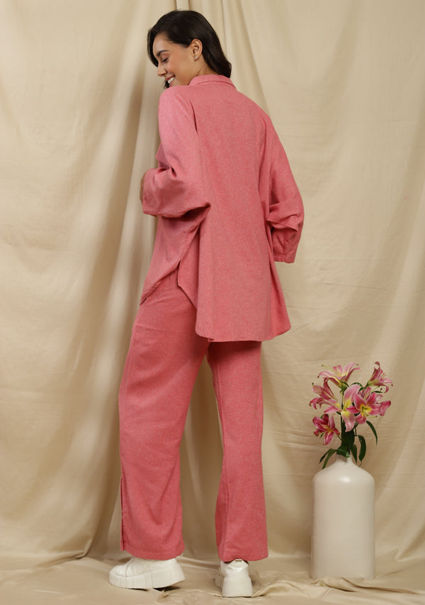 Flannel Pink Collared Co-ord Set with Flap pockets