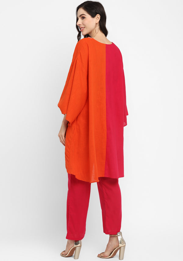 Fuchsia Orange Asymmetric Cotton Co-ord Set