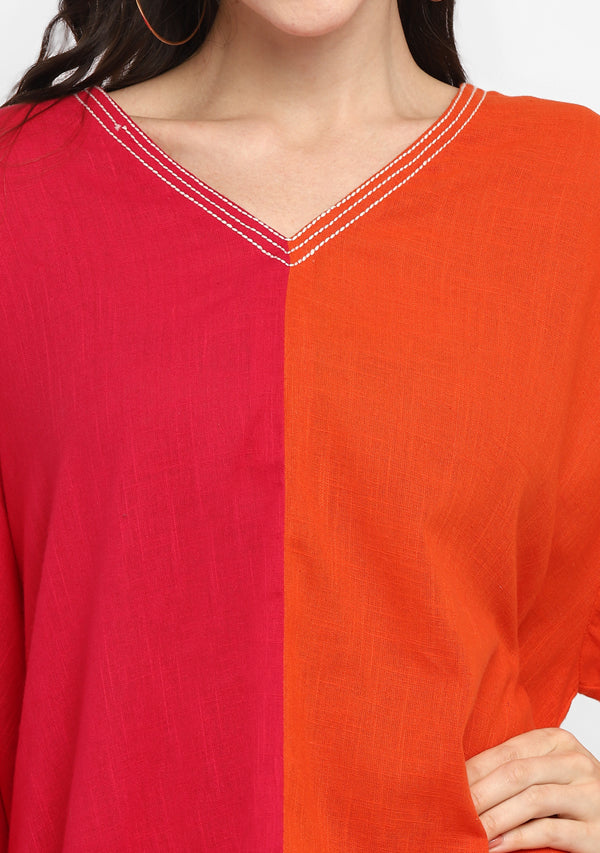Fuchsia Orange Asymmetric Cotton Co-ord Set