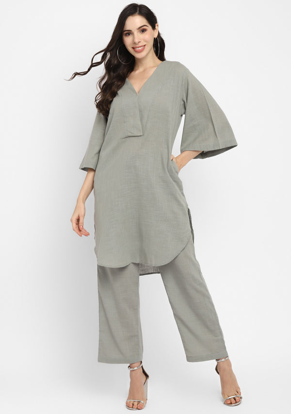 Grey Cotton Co-ord Set paired with Pants