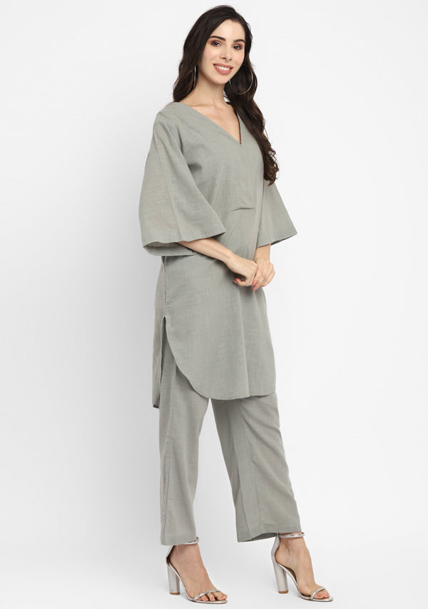 Grey Cotton Co-ord Set paired with Pants