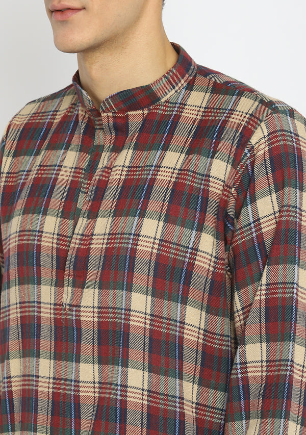 Flannel Maroon Beige Check Shirt and Cotton Pyjamas For Men