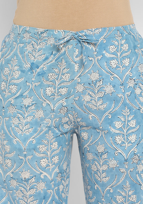 Blue White Hand Block Mughal Printed Cotton Night Suit