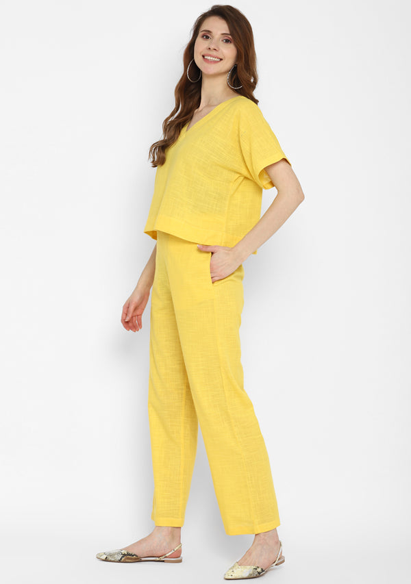 Yellow Crop Top paired with matching Cotton Pants