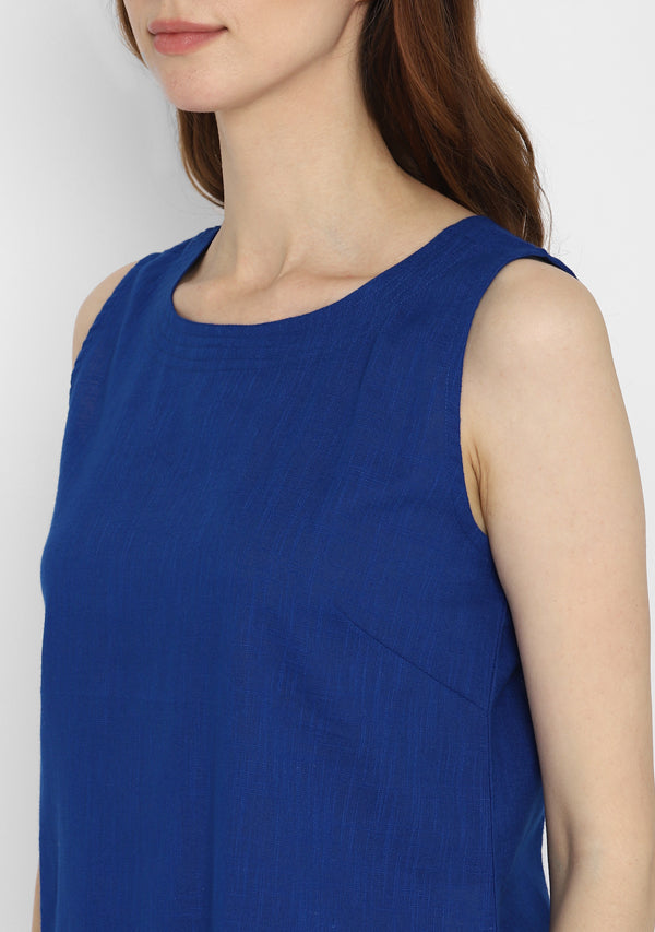 Royal Blue Sleeveless Cotton Yoga Wear