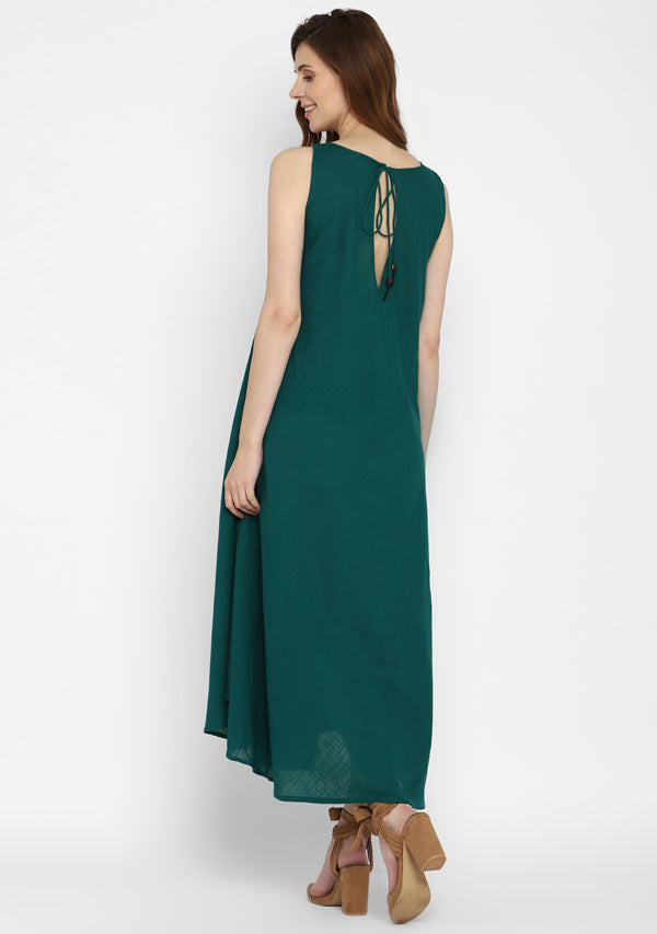 Emerald Green Sleeveless A-Line Long Cotton Dress