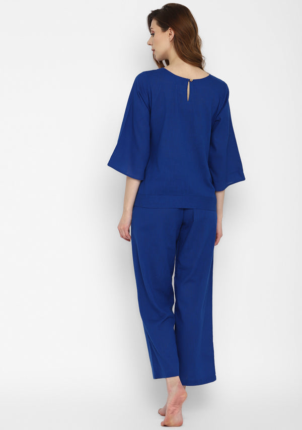 Royal Blue Cotton Yoga Wear With Sleeves