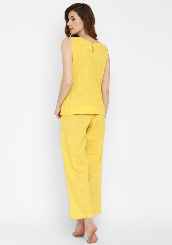 Yellow Sleeveless Cotton Yoga Wear