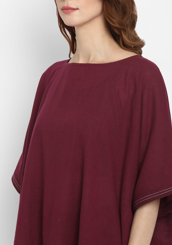 Wine Red Asymmetric Cotton Co-ord Set