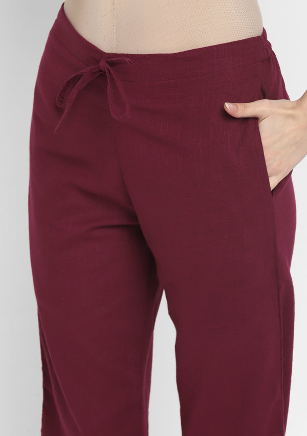 Wine Red Asymmetric Cotton Co-ord Set