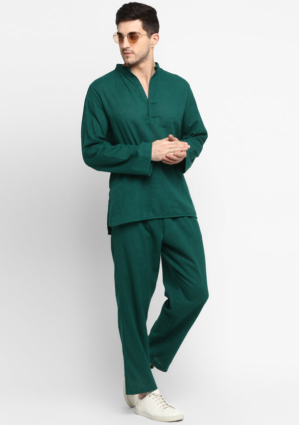 Emerald Green Cotton Shirt and Pyjamas For Men - unidra.myshopify.com