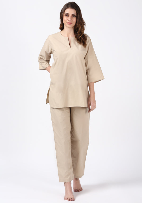uNidraa Beige Cotton Night Suit