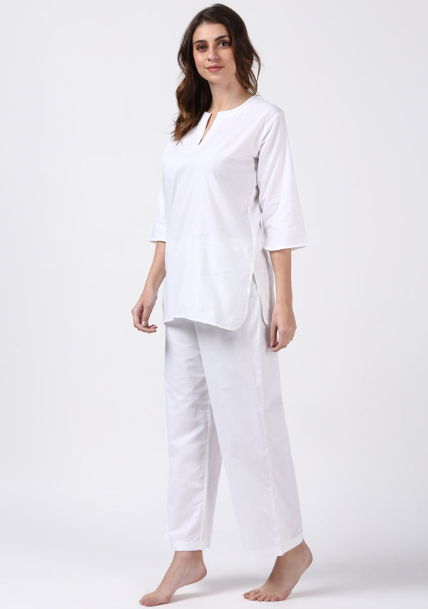 uNidraa White Cotton Night Suit - Main Image